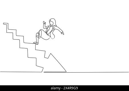 Einzelne durchgehende Linienzeichnung einer jungen Beauty-Geschäftsfrau, die von oben nach unten fällt. Insolvenzmetapher. Minimalismus Konzept dynamisch Stock Vektor