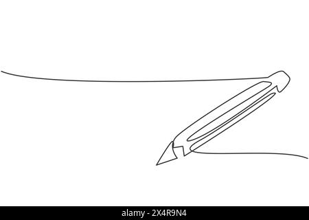 Durchgehende, einzeilige Zeichenstift zum Schreiben auf Papier. Zurück zur Schule handgezeichnetes Minimalismus-Konzept. Einzeiliges Zugdesign für den Bildungsbereich Stock Vektor