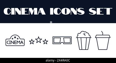 Film Cinema Icons Set Vektor. Illustration der Filmlinien. Kino. Stock Vektor