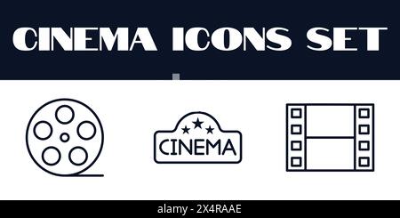 Film Cinema Icons Set Vektor. Illustration der Filmlinien. Kino. Stock Vektor
