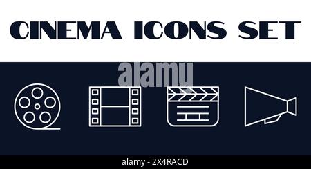 Film Cinema Icons Set Vektor. Illustration der Filmlinien. Kino. Stock Vektor