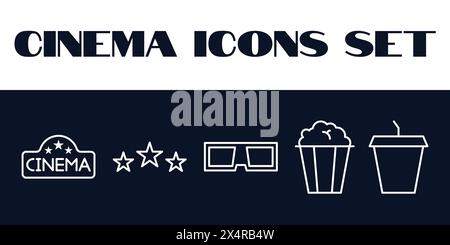 Film Cinema Icons Set Vektor. Illustration der Filmlinien. Kino. Stock Vektor