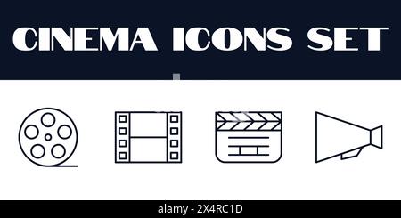 Film Cinema Icons Set Vektor. Illustration der Filmlinien. Kino. Stock Vektor