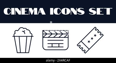 Film Cinema Icons Set Vektor. Illustration der Filmlinien. Kino. Stock Vektor