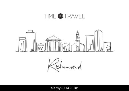 Einzelne durchgehende Linienzeichnung der Skyline von Richmond, Virginia. Berühmte Stadt-Kratzer-Landschaft. World Travel Home Wanddekoration Posterdruck Conceep Stock Vektor