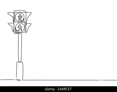 Einzelne einzeilige Zeichnung von speziellen Ampeln für Fußgänger, die die Autobahn durch den Zebraübergang überqueren. Nur zwei Farben. Rot und grün. Eins Stock Vektor