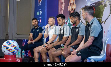Kalkutta, Indien. Mai 2024. Pressekonferenz vor dem Spiel in einem luxuriösen Hotel vor dem Finale der 10. Indischen Super League 2023-24 von zwei Finalisten: Mohunbagan Super Giant (MBSG) und Mumbai City FC (MCFC). (Foto von Amlan Biswas/Pacific Press) Credit: Pacific Press Media Production Corp./Alamy Live News Stockfoto