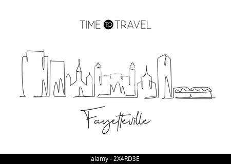 Eine einzeilige Zeichnung besuchen Sie die Skyline von Fayetteville, North Carolina. Die wunderschöne Stadtlandschaft der Welt. Bestes Urlaubsziel. Editierbarer Strich trendy Stock Vektor