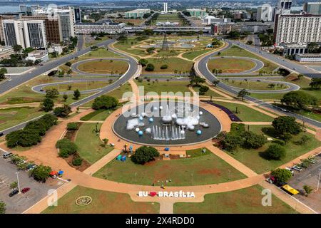 Aussichtspunkt der Stadt Brasilia auf die monumentale Achse vom Fernsehturm Brasília, Torre de Televisão de Brasília, Brasilia, Brasilien Stockfoto