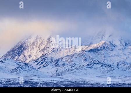 Alaska Range Mountains bei Sonnenaufgang, nahe Fairbanks, Alaska, USA Stockfoto