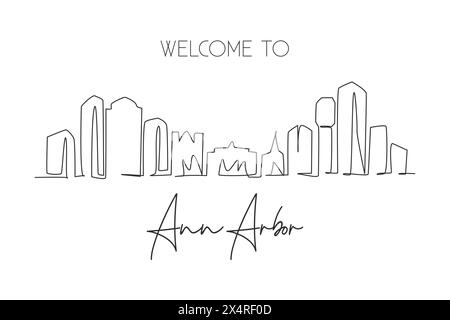 Eine durchgehende Linienzeichnung der Skyline von Ann Arbor, Michigan. Wunderschönes Wahrzeichen. Welt Landschaft Tourismus Reise Heim Wanddekoration Poster Druck. Styl Stock Vektor