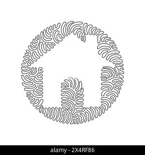 Durchgehende, einzeilige Zeichnung schwarzes Einzelhaus-Symbol, einfache Immobilien für App-Anzeigen Webbanner-Schaltfläche ui ux-Oberflächenelemente. Wirl Curl Circle Stock Vektor