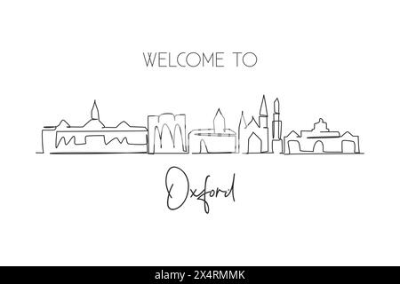 Eine einzige Linie mit der Skyline von Oxford, Ohio. Welthistorische Stadtlandschaft. Bester Postkartendruck für Urlaubsziele. Editierbarer Strich trendy Co Stock Vektor