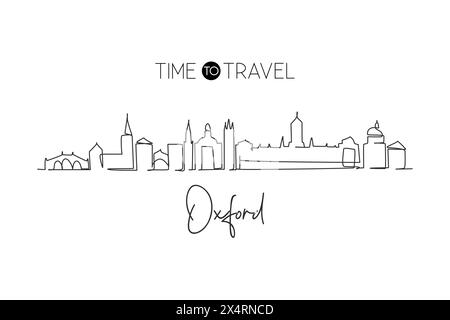 Eine einzige Linie mit der Skyline von Oxford, England. Welthistorische Stadtlandschaft. Bester Postkartendruck für Urlaubsziele. Editierbarer Strich trendy Stock Vektor