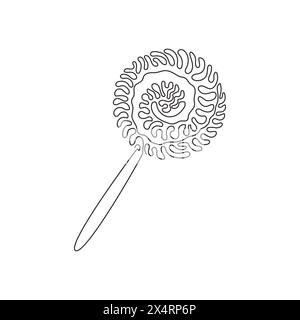 Einzelne durchgehende Linienzeichnung wirbelt Lollipops. Farbige Zuckerbonbons zum Nachtisch. Süße Süßigkeiten am Stock mit verdrehtem Design. Wirbelnde Lockenform. Dynamisch Stock Vektor