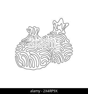 Durchgehende einzeilige Zeichnung Dim Sum, traditionelle chinesische Klöße. Asiatische Küche. Leckeres, dampfendes Brötchen zum Frühstück. Wirbelnde Lockenform. Einfach Stock Vektor