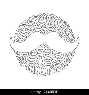 Einzelne durchgehende Linie, die Schnurrbärte im alten Stil zeichnet. Schnurrbärte für Erwachsene Männer. Schnurrbart-Vintage-Gesicht. Hintergrundstil mit kreisenden Wellen. Dynamic One lin Stock Vektor