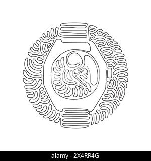 Einfache einzeilige Luxusuhr aus Stahl mit schwarzer Stoffarmband. Klassische silberne Herrenarmbanduhr mit Metallic-Uhrenband. Dreh Curl Circle Backgrou Stock Vektor