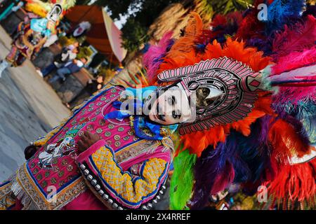 Die Teilnehmer nehmen am letzten Tag des jährlichen Karnevals in Tlaxcala Teil, einer der wichtigsten folkloristischen und kulturellen Veranstaltungen im Bundesstaat Tlaxcala, das 2013 als immaterielles Kulturerbe des Bundesstaates Tlaxcala bezeichnet wurde. Am 4. Mai 2024 in Tlaxcala, Mexiko. (Foto: Essene Hernandez/Eyepix Group/SIPA USA) Credit: SIPA USA/Alamy Live News Stockfoto