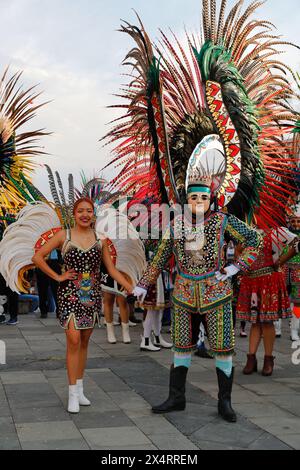Die Teilnehmer nehmen am letzten Tag des jährlichen Karnevals in Tlaxcala Teil, einer der wichtigsten folkloristischen und kulturellen Veranstaltungen im Bundesstaat Tlaxcala, das 2013 als immaterielles Kulturerbe des Bundesstaates Tlaxcala bezeichnet wurde. Am 4. Mai 2024 in Tlaxcala, Mexiko. (Foto: Essene Hernandez/Eyepix Group/SIPA USA) Credit: SIPA USA/Alamy Live News Stockfoto