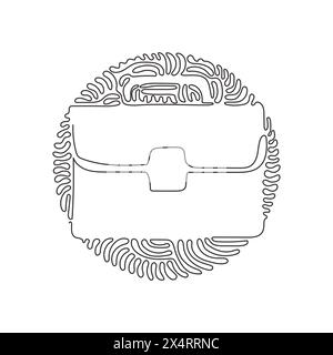 Einzelne einzeilige Zeichnung männliche Büroaktentasche. Geschäftssymbol. Aktenkoffer mit Schlosssymbol. Handtasche und Koffer. Hintergrundstil mit kreisenden Wellen. Co Stock Vektor
