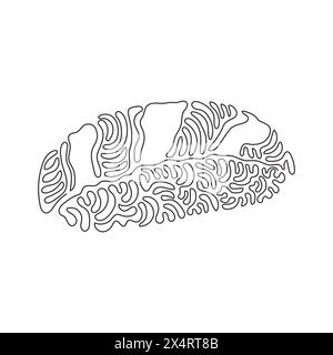 Eine einzige Zeile mit traditionellem japanischem Sushi, roher Thunfischscheibe oder Maguro-Reiskugel. Menü im japanischen Restaurant. Wirbelnde Lockenform. Moderner Continuo Stock Vektor