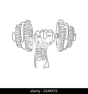 Durchgehende einzeilige sportliche Sportler, die die Hantel hält. Fitness-Workout. Barbell und starke Handfaust. Wirbelnde Lockenform. Kraftheber. S Stock Vektor