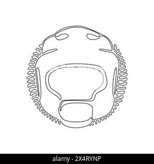 Einfache durchgehende Linienzeichnung Boxhelm, flache Vorderansicht. Schutzkappe in weiß. Uniform man Maske Sport Symbol. Dreh Curl Circle Backgrou Stock Vektor