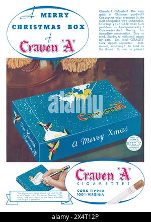 1934 britische Weihnachtswerbung für eine Craven-A-Zigaretten-Geschenkbox. Stockfoto