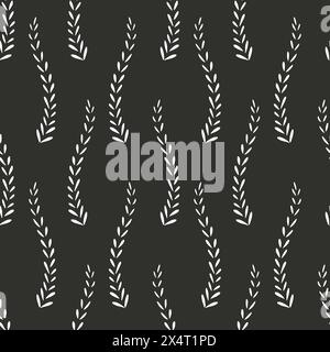 Nahtloses Schwarzweiß-Muster mit weißen Blättern auf Schwarz Stock Vektor