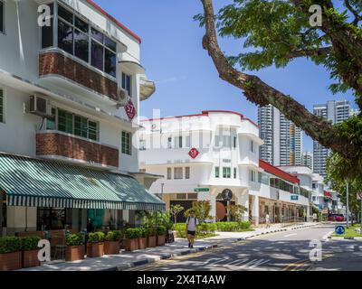 Tiong Bahru modernistische begehbare Apartments in Singapur, entworfen im stromlinienförmigen Moderne Stil von Singapore Improvement Trust (SIT) Stockfoto