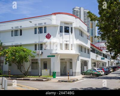 Tiong Bahru modernistische begehbare Apartments in Singapur, entworfen im stromlinienförmigen Moderne Stil von Singapore Improvement Trust (SIT) Stockfoto