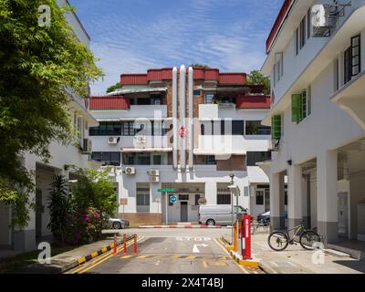 Tiong Bahru modernistische begehbare Apartments in Singapur, entworfen im stromlinienförmigen Moderne Stil von Singapore Improvement Trust (SIT) Stockfoto