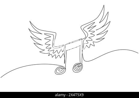 Einzelne durchgehende Linienzeichnung musikalische Notation mit Flügeln. Musiksymbol. Klassisches Melodiebild in flachem Design. Silhouette der Akkorde. Wichtiger Hinweis für pia Stock Vektor