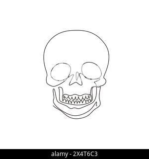 Skizzenschädel für einzelne durchgehende Linien. Handgezeichnete anatomische Schädel bei Frontprojektion. Tattoo-Kunstwerk, Anatomie Gesicht halloween Horror Vektor el Stock Vektor