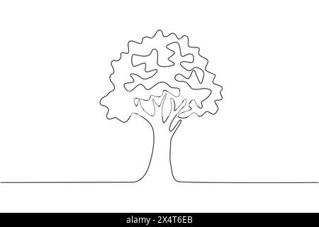 Durchgehende eine Linie, die grünen Baum fruchtbar auf weißem Hintergrund zeichnet, Bäume für schöne Gärten Wald. Ökologie Setzbaum wächst und pflanzt o Stock Vektor