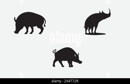 Babirusa-Illustration drei schwarze Ikonen in EPS 10 und JPG Stock Vektor