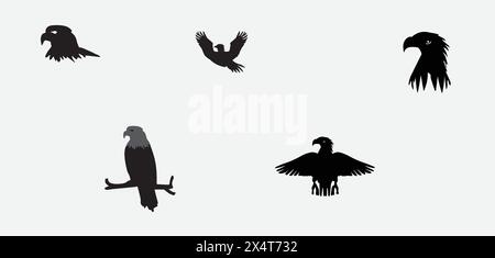 Weißkopfseeadler, schwarzes Symbol EPS 10 und JPG Stock Vektor