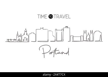 Durchgehende eine Linie, die die Skyline von Portland, Maine, zeichnet. Historische Stadtlandschaft der Welt. Beste Wanddekoration für Urlaubsziele. Bearbeitbare Kontur Stock Vektor