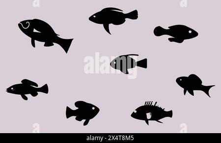 Illustration Bladefin Basslet Fisch Schwarz Icon Design Vektor EPS 10 und JPG Stock Vektor