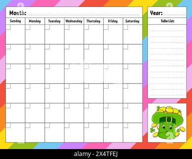 Wochenplaner. Bunte leere druckbare Vorlage. Vektorabbildung. Stock Vektor