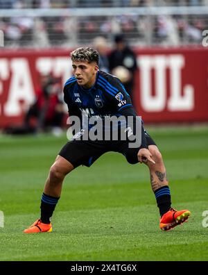 4. Mai 2024 Santa Clara, CA USA San Jose Mittelfeldspieler Herman Lopez (23) bei der Verteidigung während des MLS-Spiels zwischen dem Los Angeles Football Club und den San Jose Erdbeben. San Jose besiegte den LAFC 3-1 im Levi's Stadium San Clara Kalifornien Thurman James/CSM Stockfoto