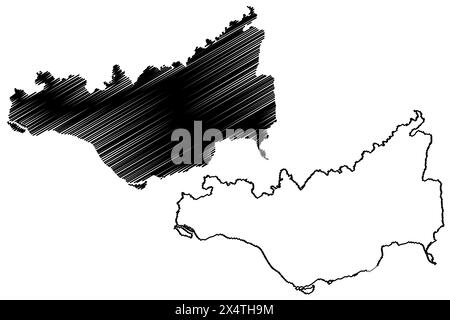 Bezirk Perg (Republik Österreich oder Österreich, Oberösterreich oder Oberösterreich) Karte Vektordarstellung, Scribble Sketch Bezirk Perg Karte Stock Vektor