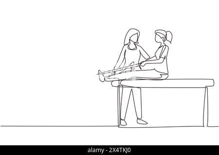 Kontinuierliche eine Linie Zeichnung Menschen Massage, professionelle Entspannungstherapie, medizinische Gesundheit, weibliche Masseur. Frau sitzt auf der Couch, Medizin Wellness Stock Vektor