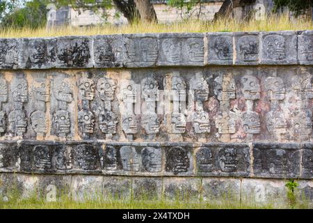 Plattform der Schädel (Tzompantli), Chichen Itza, UNESCO-Weltkulturerbe, Yucatan, Mexiko Stockfoto
