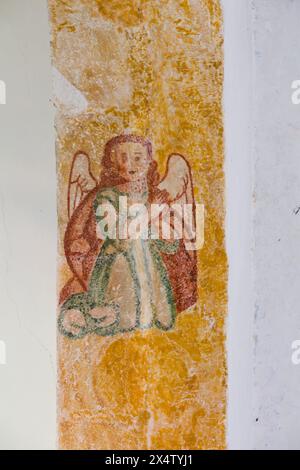 Originale Fresken, ehemaliges Kloster, Kirche San Pedro Y San Pablo, 1650, Teabo, Route der Klöster, Yucatan, Mexiko Stockfoto