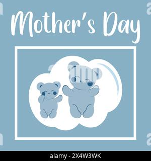 Süßer, fröhlicher Blaubär im Kawaii-Stil mit seiner Mutter. Minimalistische Karte mit Inschrift. Aufkleber. Konzept der Liebe, Familie, Muttertag. Vektorbild. Stock Vektor