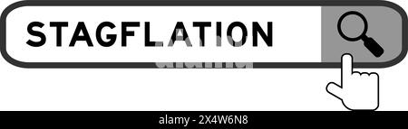 Suchbanner in Wortschattierung mit dem Symbol für die Hand über der Lupe auf weißem Hintergrund Stock Vektor