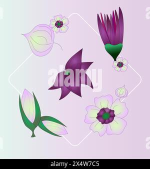 Set von Blumenblättern, Blumen Collage. Vektorillustration, handgezeichnet Stock Vektor