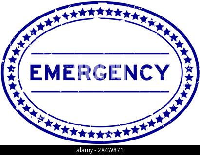 Grunge blauer Notfall Wort ovaler Gummisiegelstempel auf weißem Hintergrund Stock Vektor